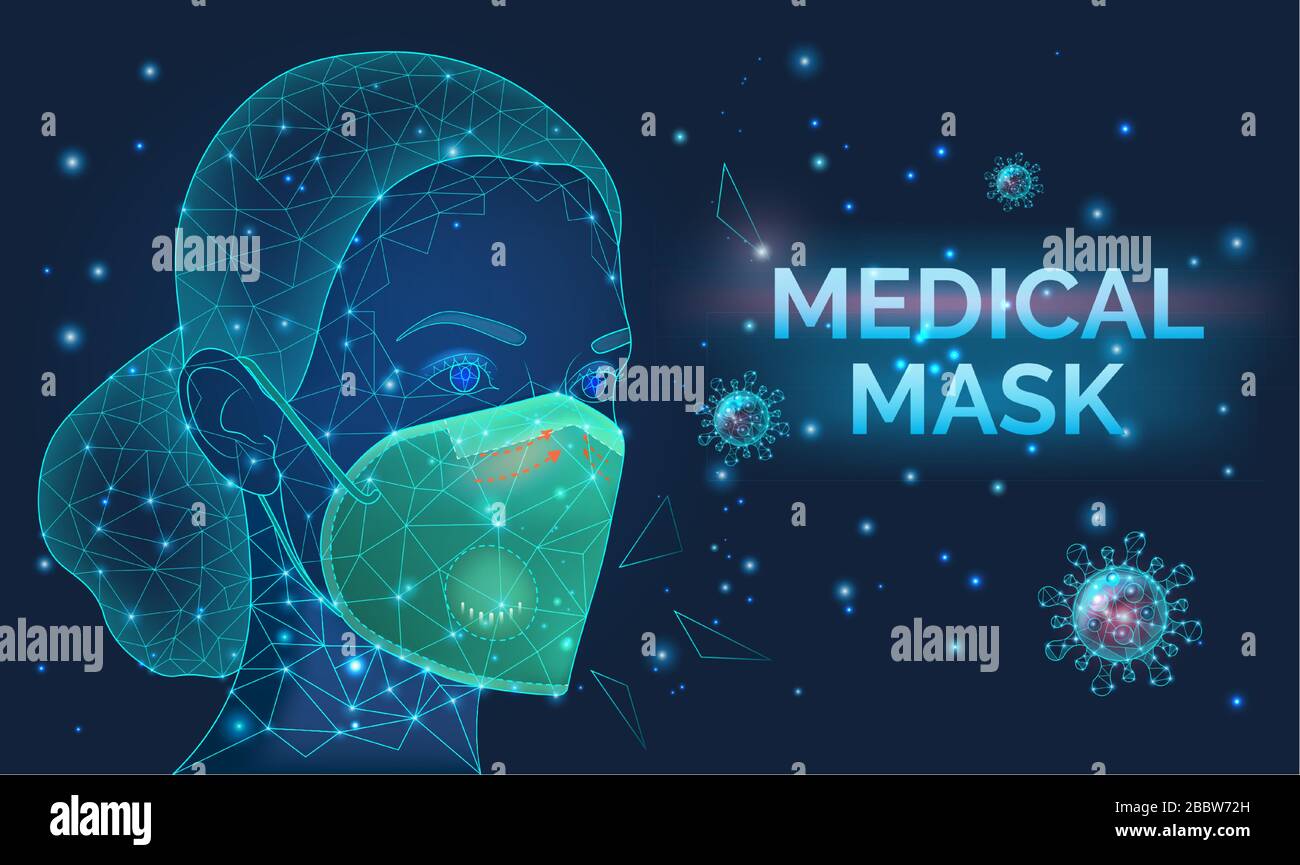 Donna che indossa il respiratore, la maschera medica, la prevenzione della malattia Illustrazione Vettoriale