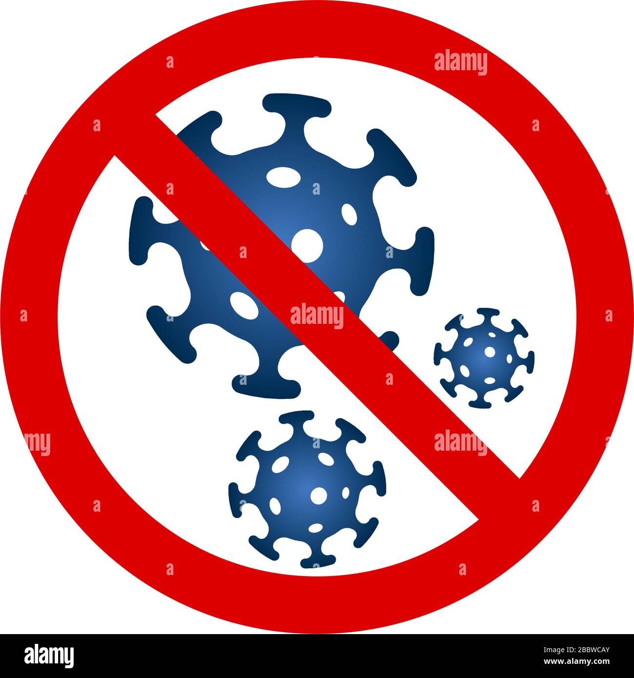 Cartello rosso di attenzione del coronavirus. Stop corona virus focolaio icona colorata. Pericolo e rischio di salute pubblica malattia e l'epidemia di influenza simbolo. Concetto medico pandemico con cellule pericolose. Illustrazione vettoriale Illustrazione Vettoriale