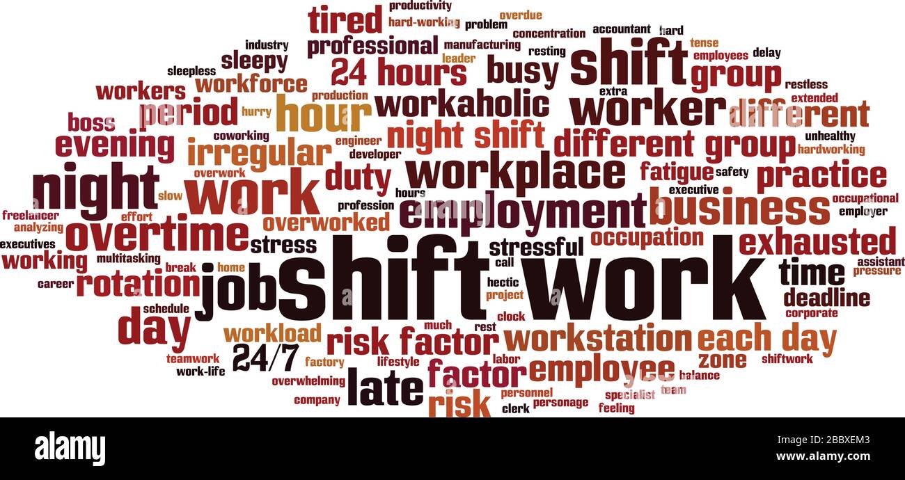 Concetto di cloud di Shift Work Word. Collage fatto di parole sul lavoro di turno. Illustrazione vettoriale Illustrazione Vettoriale