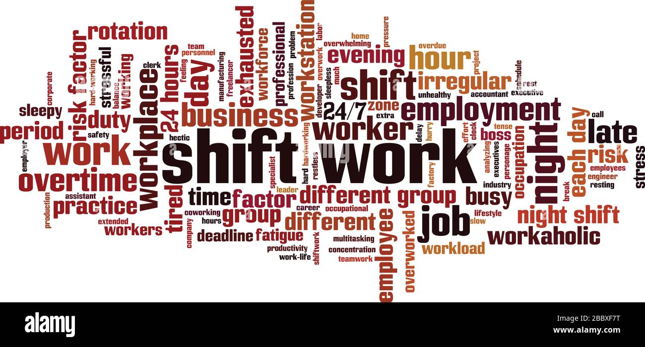 Concetto di cloud di Shift Work Word. Collage fatto di parole sul lavoro di turno. Illustrazione vettoriale Illustrazione Vettoriale