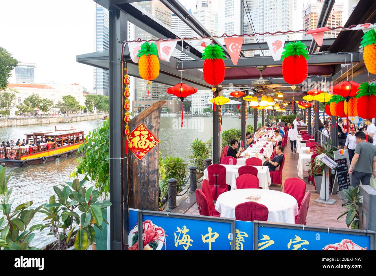 Ristorante sul Fiume Singapore, Boat Quay, Central Area, Central Area, Singapore Foto Stock