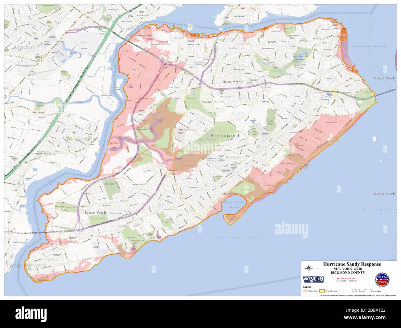 EPA Hurricane Sandy Response - luoghi di raccolta rifiuti pericolosi Hurricane Sandy - Mappa della contea di Richmond Foto Stock