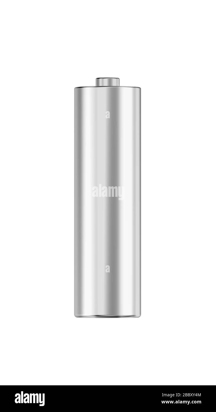 Batteria elettrica isolata su sfondo bianco. Argento. figura 3d. AA Foto Stock