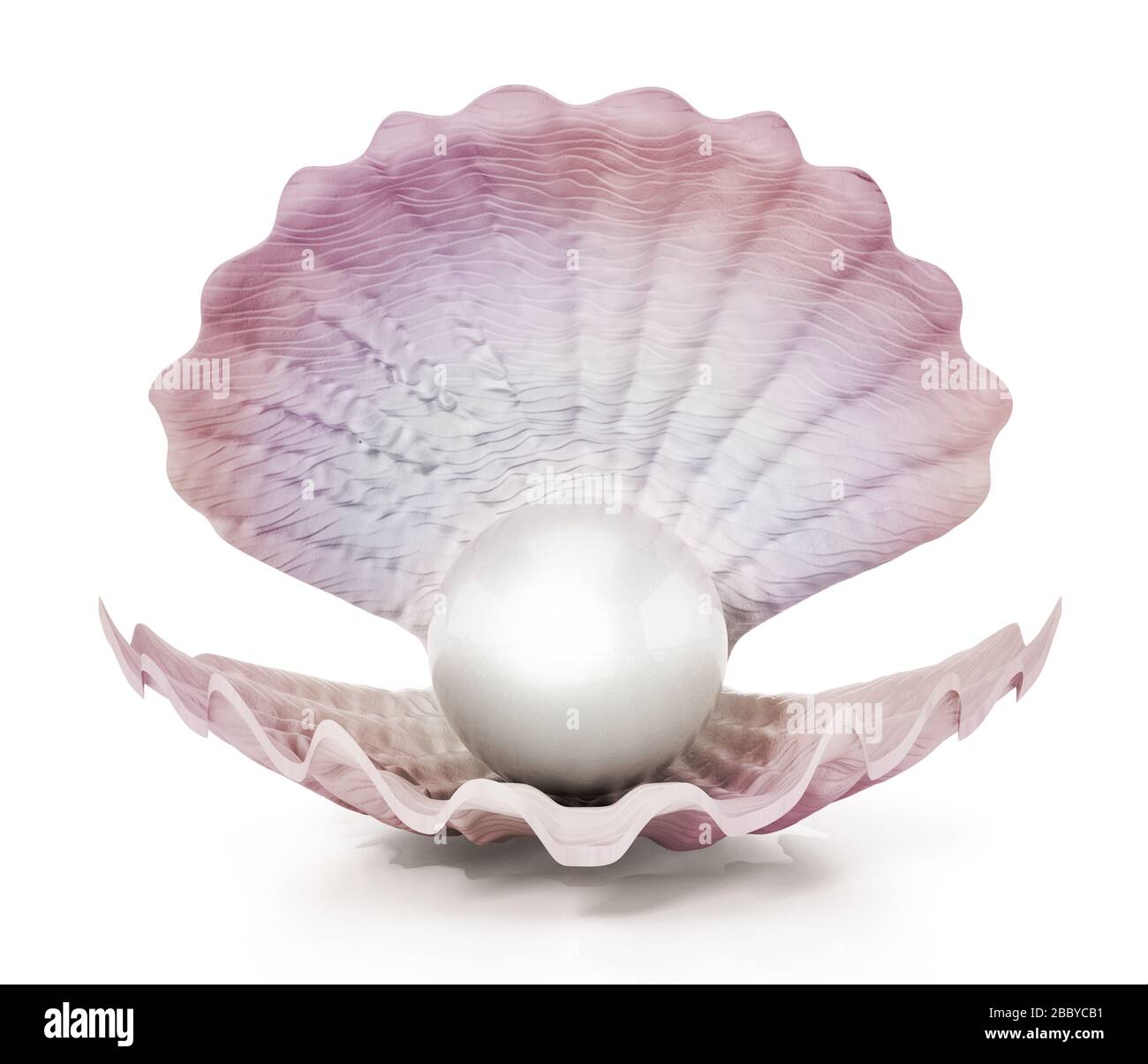 Oyster con una perla gigante isolata su sfondo bianco. Figura 3D. Foto Stock