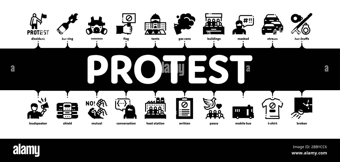 Protesta e Strike Minimal Infografica Banner Vector Illustrazione Vettoriale