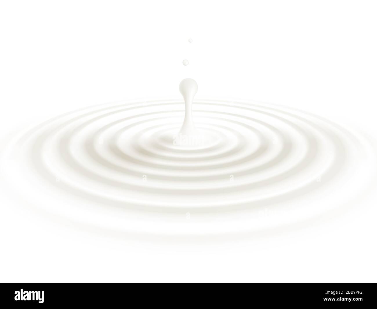 Il latte o la crema beige goccia liquida ha generato lo spruzzo del ripple isolato su fondo bianco. File vettoriale EPS 10 Foto Stock