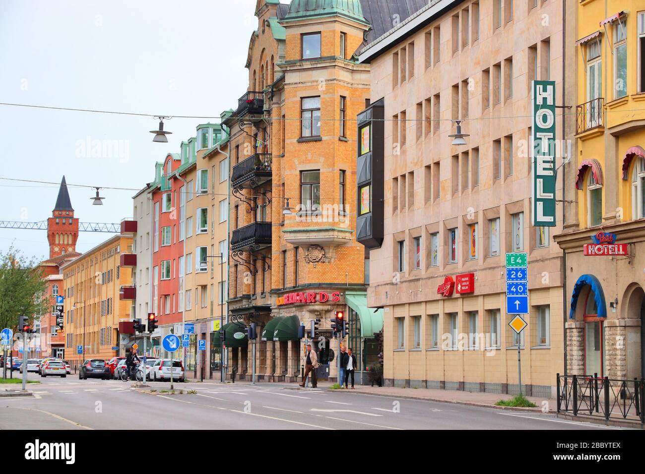JONKOPING, SVEZIA - 25 AGOSTO 2018: Vista sulla strada della città di Jonkoping in Svezia. Jonkoping con la popolazione di 134.785 è il comune più popoloso i Foto Stock