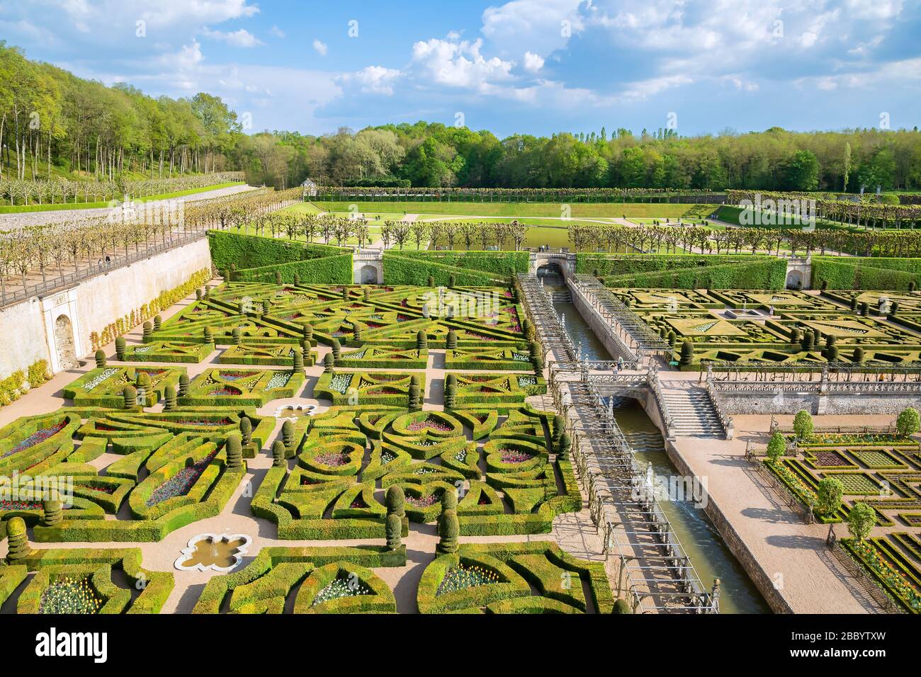 I vasti giardini del Chateau de Villandry, Valle della Loira, Francia Foto Stock