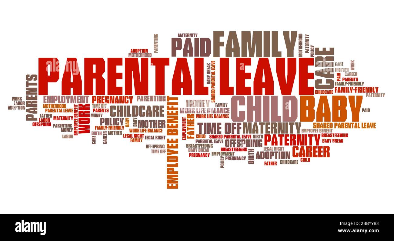 Congedo parentale - occupazione di cura del bambino beneficio collage di parola. Foto Stock
