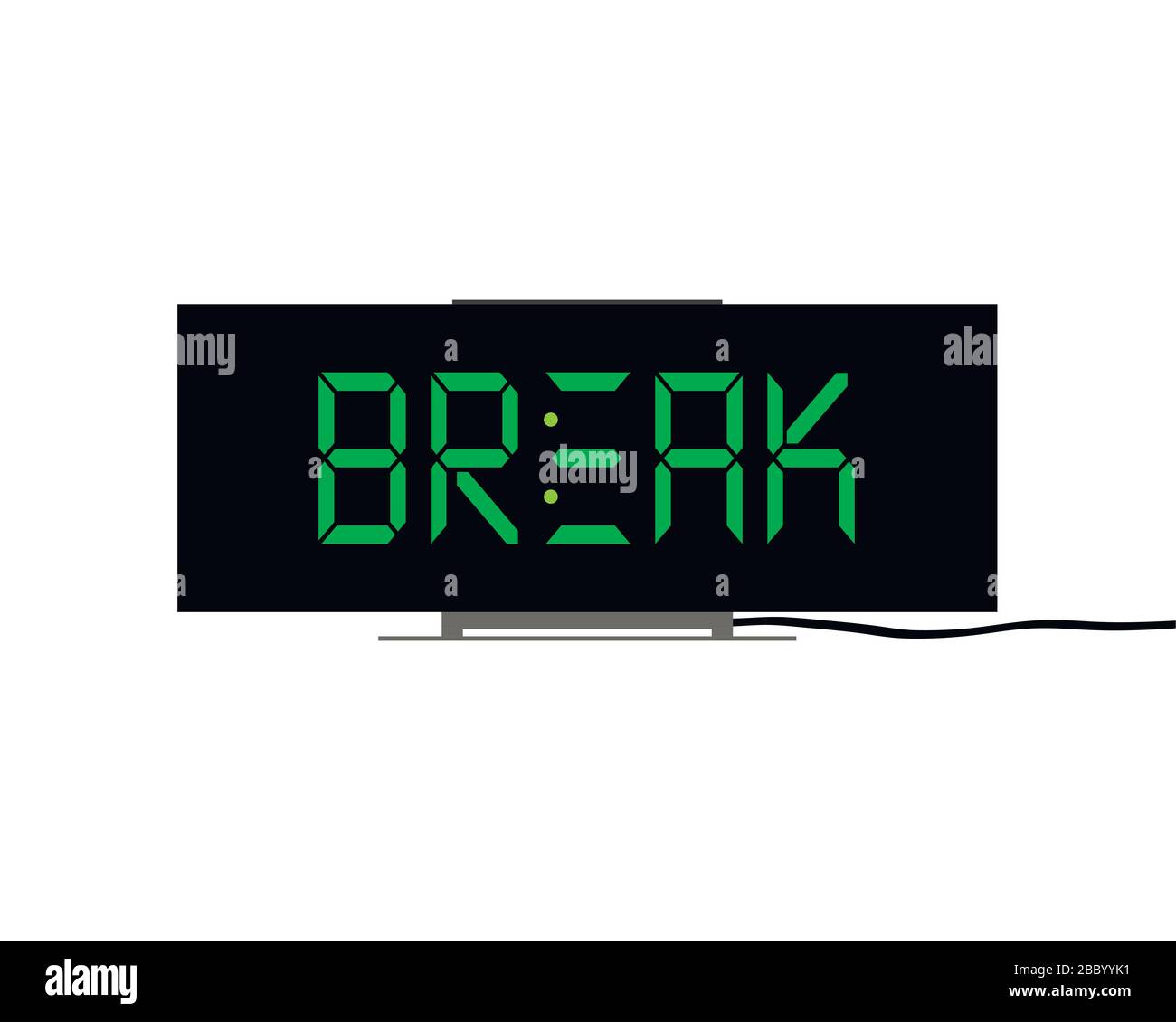 Orologio digitale con la scritta break sul display. Illustrazione vettoriale su sfondo bianco. Illustrazione Vettoriale