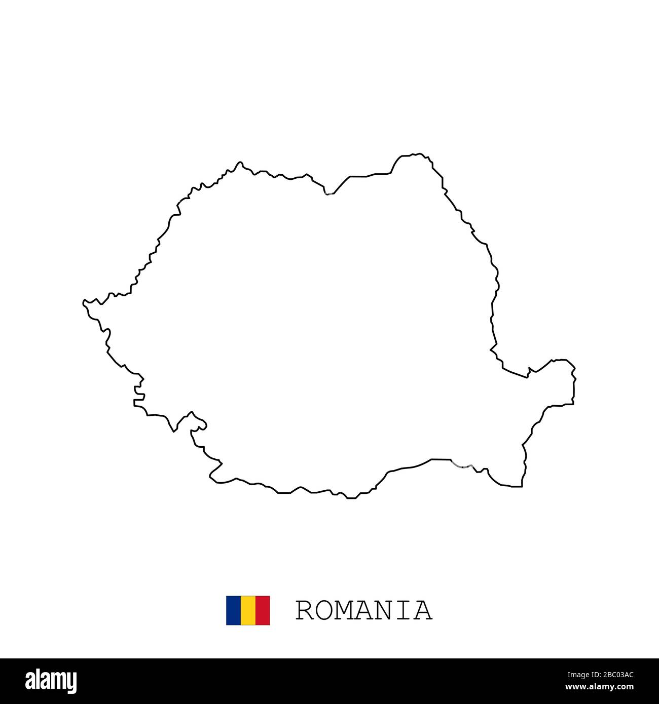 Romania, linea di mappa rumena, vettore sottile lineare. Romania, Romania semplice mappa e bandiera. Illustrazione Vettoriale