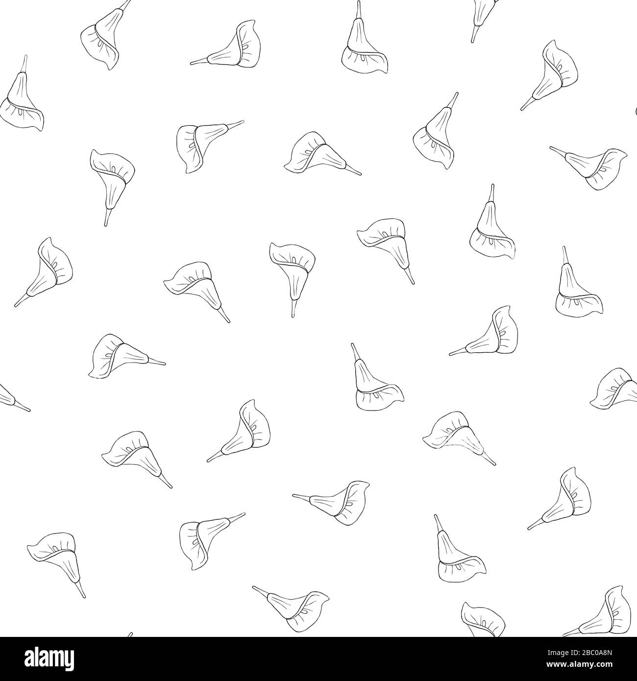 Modello senza cuciture di fiori di doodle. Fiore della giungla disegnato a mano anthurium su uno sfondo bianco. Vettore decorativo esotico elemento tropicale per Illustrazione Vettoriale