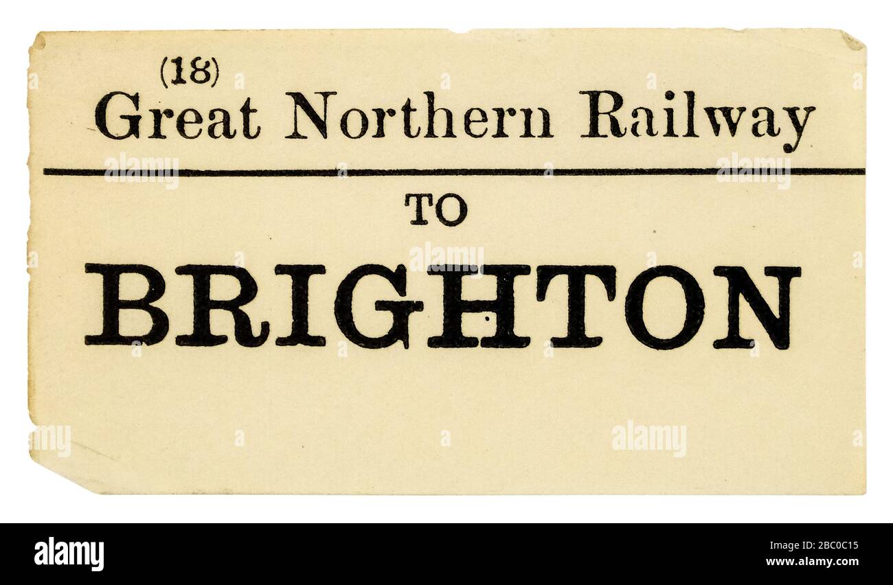 Vintage British GNR (Great Northern Railway) ferroviario bagagli etichetta / tag a Brighton Foto Stock
