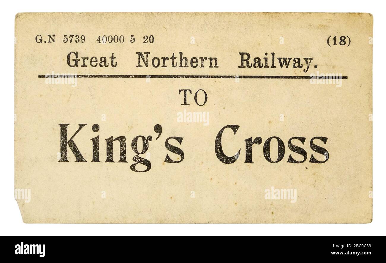 Vintage British GNR (Great Northern Railway), etichetta/tag per bagagli ferroviari King's Cross Foto Stock