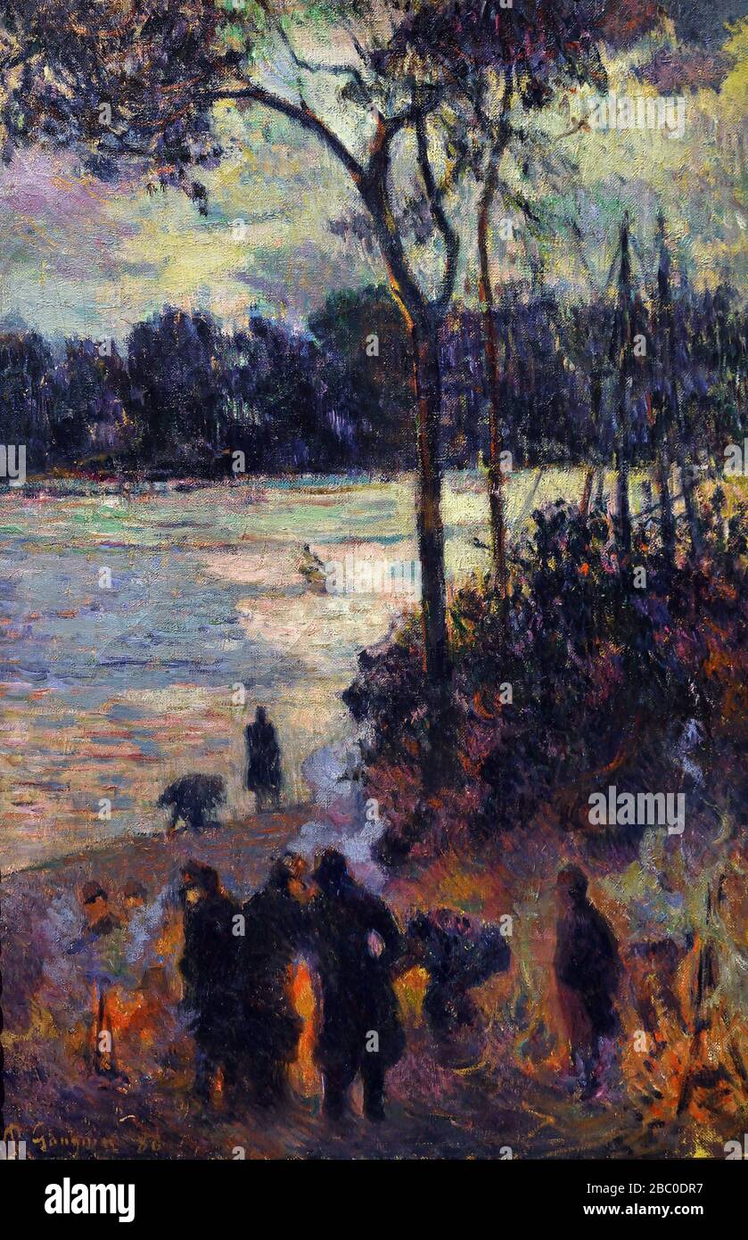 The Fire at the River Bank 1886 Paul Gauguin - Eugène Henri Paul Gauguin 1848 – 1903 è stato un artista post-impressionista francese. ( morto, 8 maggio 1903, Atuona, Isole Marquesas, Polinesia francese ) Pittore, scultore. Foto Stock