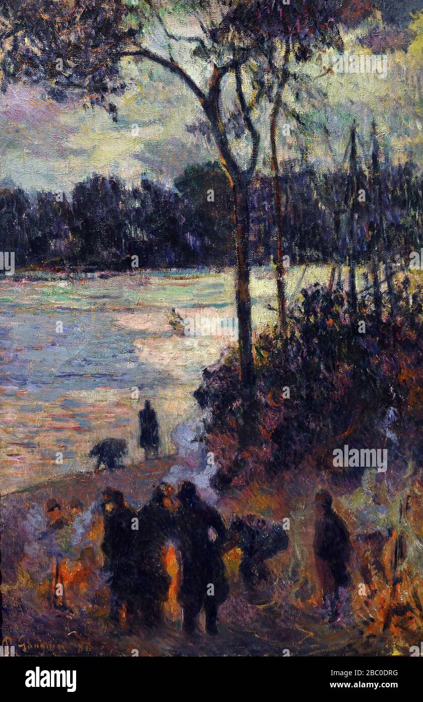 The Fire at the River Bank 1886 Paul Gauguin - Eugène Henri Paul Gauguin 1848 – 1903 è stato un artista post-impressionista francese. ( morto, 8 maggio 1903, Atuona, Isole Marquesas, Polinesia francese ) Pittore, scultore. Foto Stock