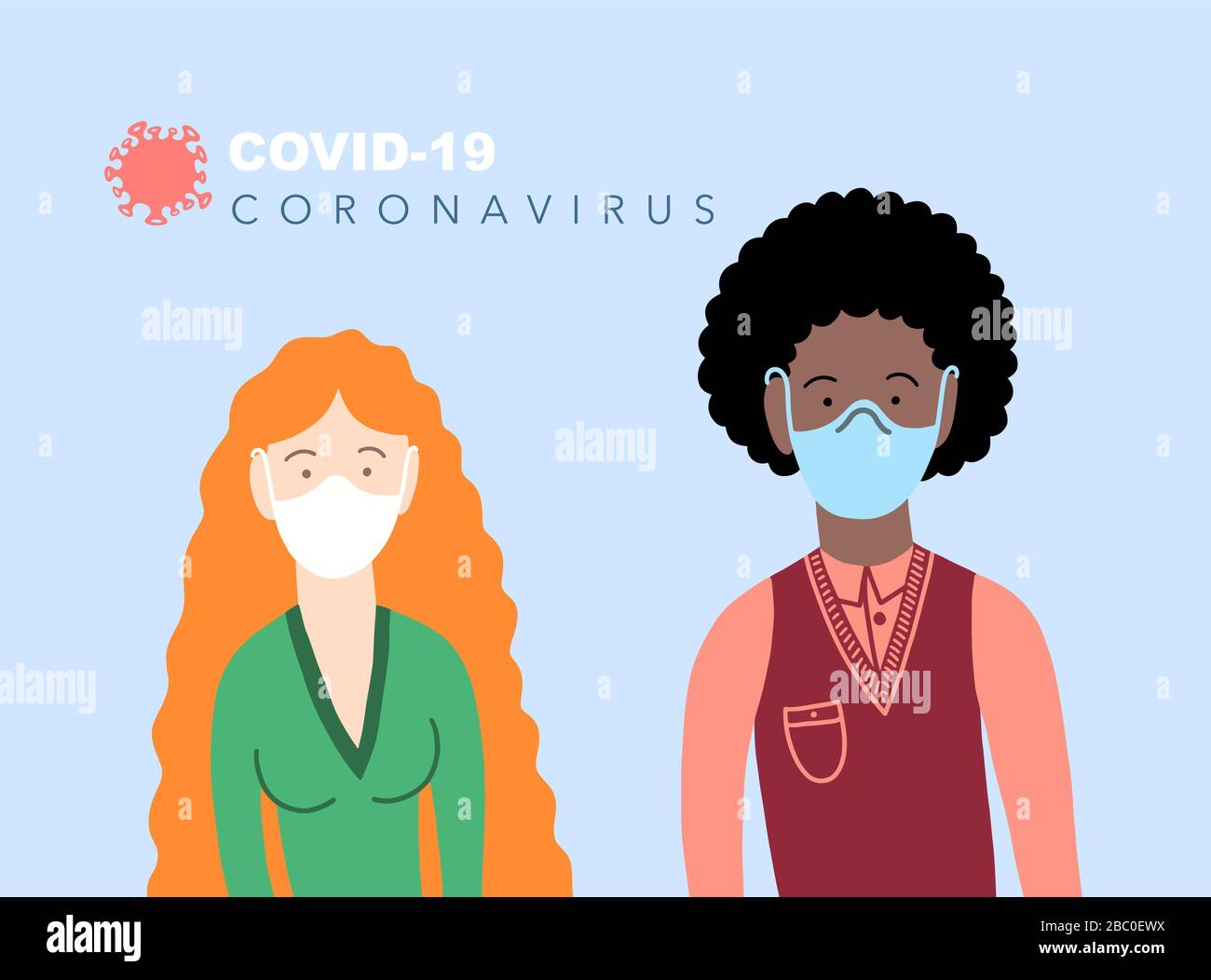 giovane uomo in un respiratore e una giovane donna in una maschera medica - coronavirus covid-19 concetto Illustrazione Vettoriale