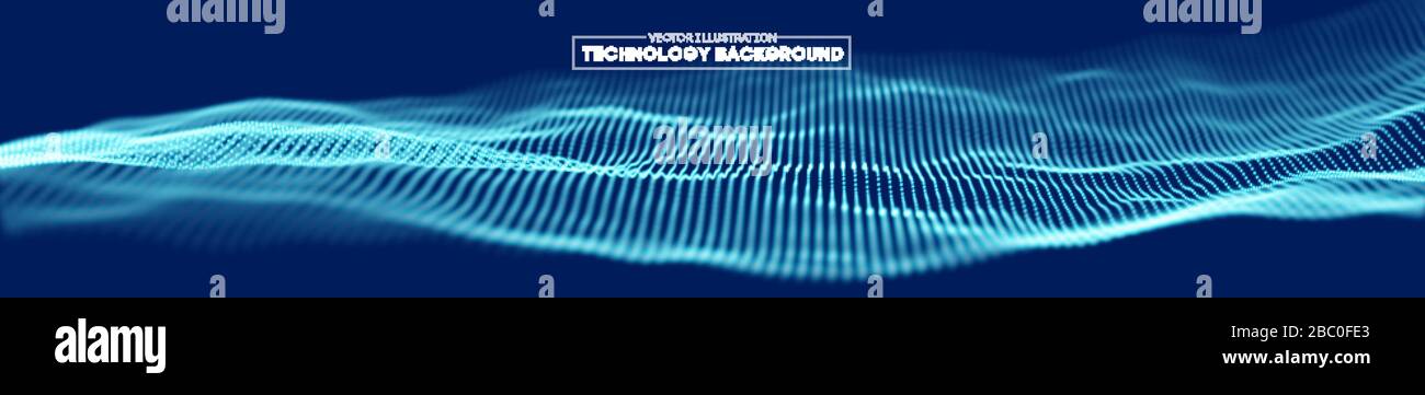 Background tecnologia astratta. Cyber tecnologia rete filo onda futuristica. Illustrazione del vettore di intelligenza artificiale. Illustrazione Vettoriale
