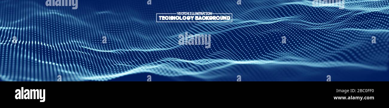 Background tecnologia astratta. Cyber tecnologia rete filo onda futuristica. Illustrazione del vettore di intelligenza artificiale. Illustrazione Vettoriale