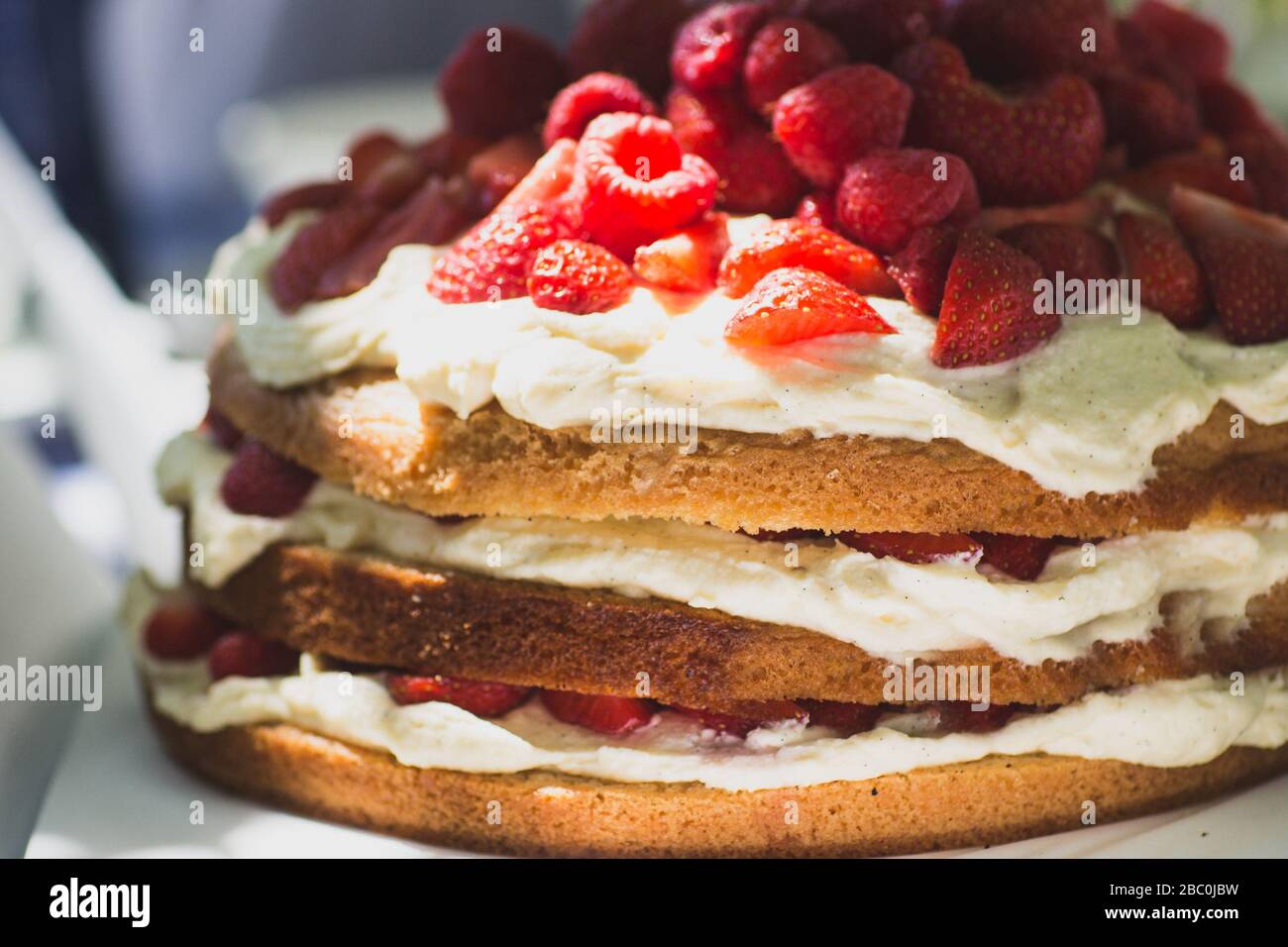 Torta di crema di lamponi Foto Stock