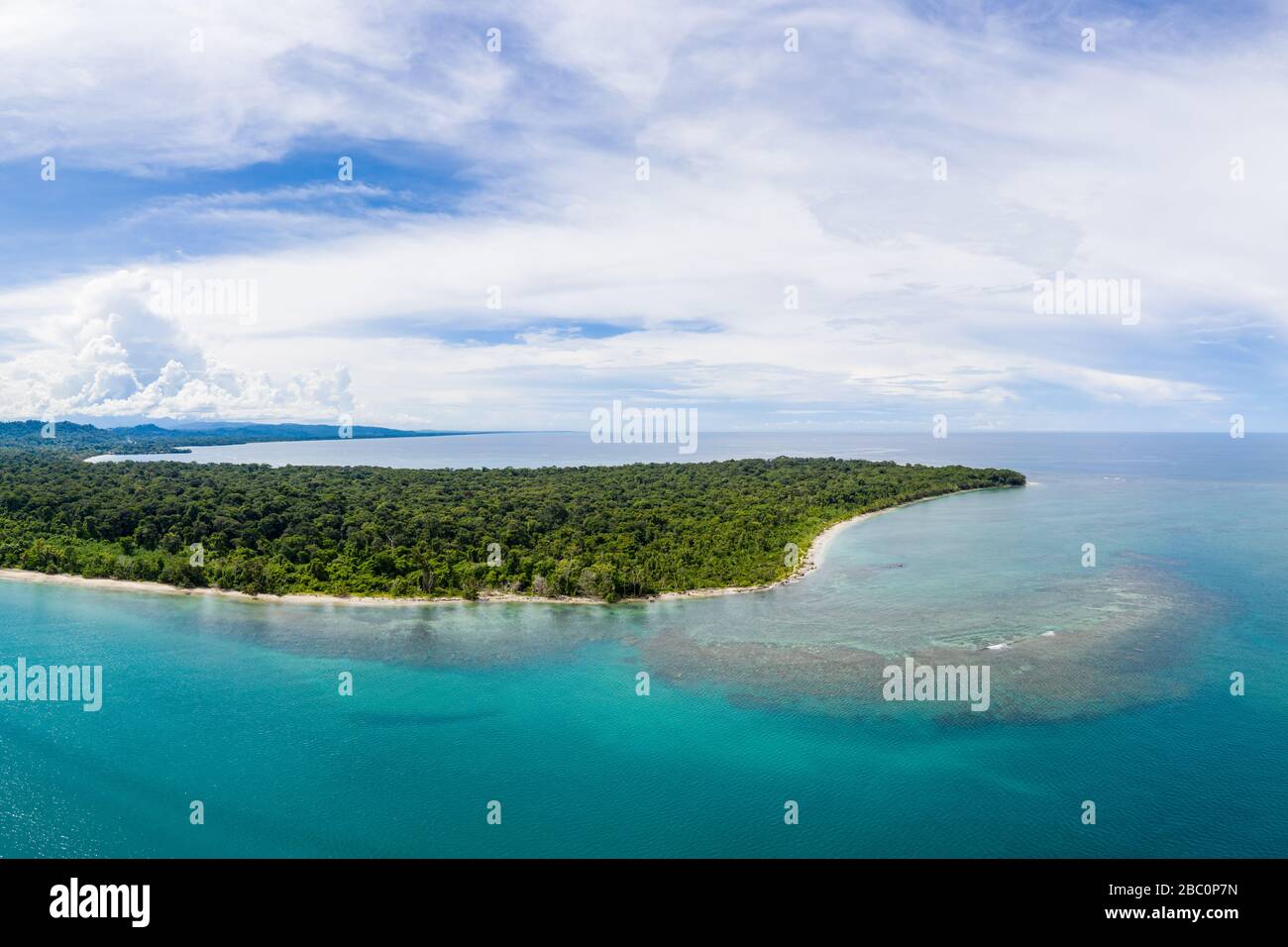 Vista aerea del Parco Nazionale di Cahuita lungo la costa meridionale dei Caraibi del Costa Rica. Foto Stock