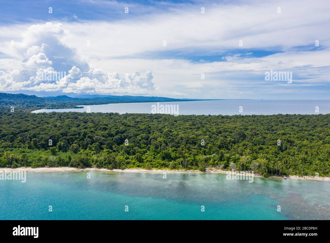 Vista aerea del Parco Nazionale di Cahuita lungo la costa meridionale dei Caraibi del Costa Rica. Foto Stock