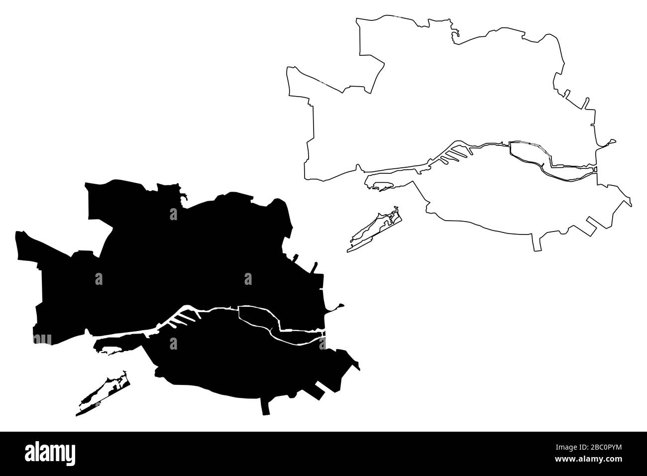 Kaliningrad City (Federazione russa, Russia) mappa vettore illustrazione, abbozzare schizzo Città di Kaliningrad mappa Illustrazione Vettoriale