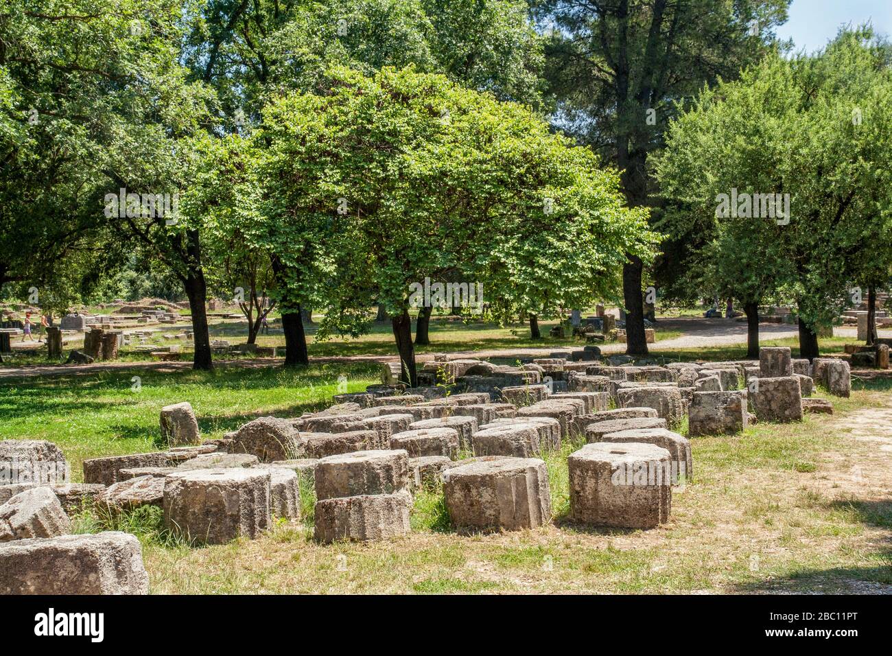 Grecia, Olympia, antiche colonne nel sito archeologico Foto Stock