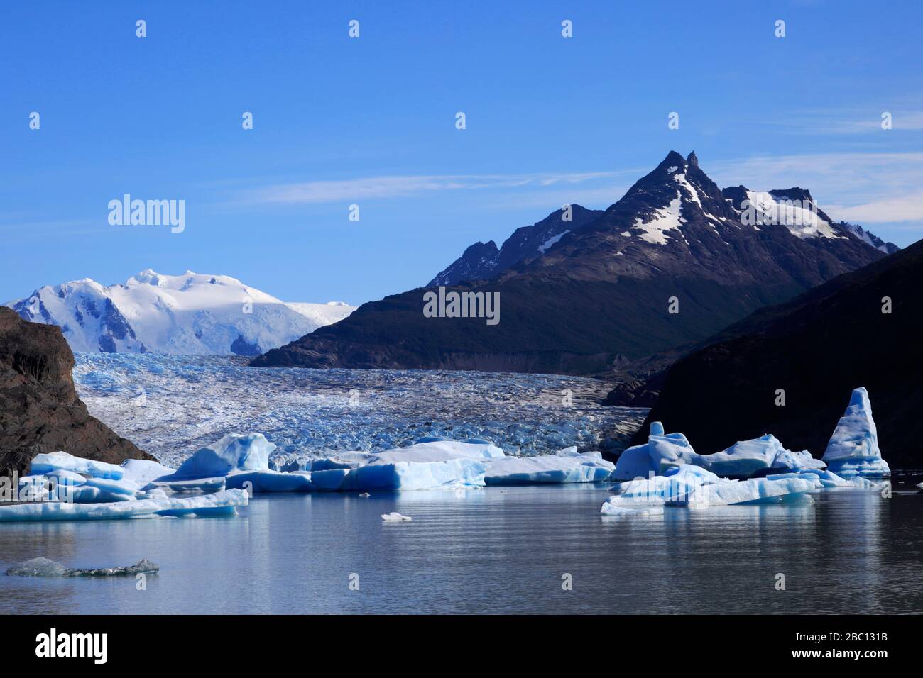 Vista del Ghiacciaio Grigio, Lago Grey, Parco Nazionale Torres del Paine, regione Magallanes, Patagonia, Cile Foto Stock