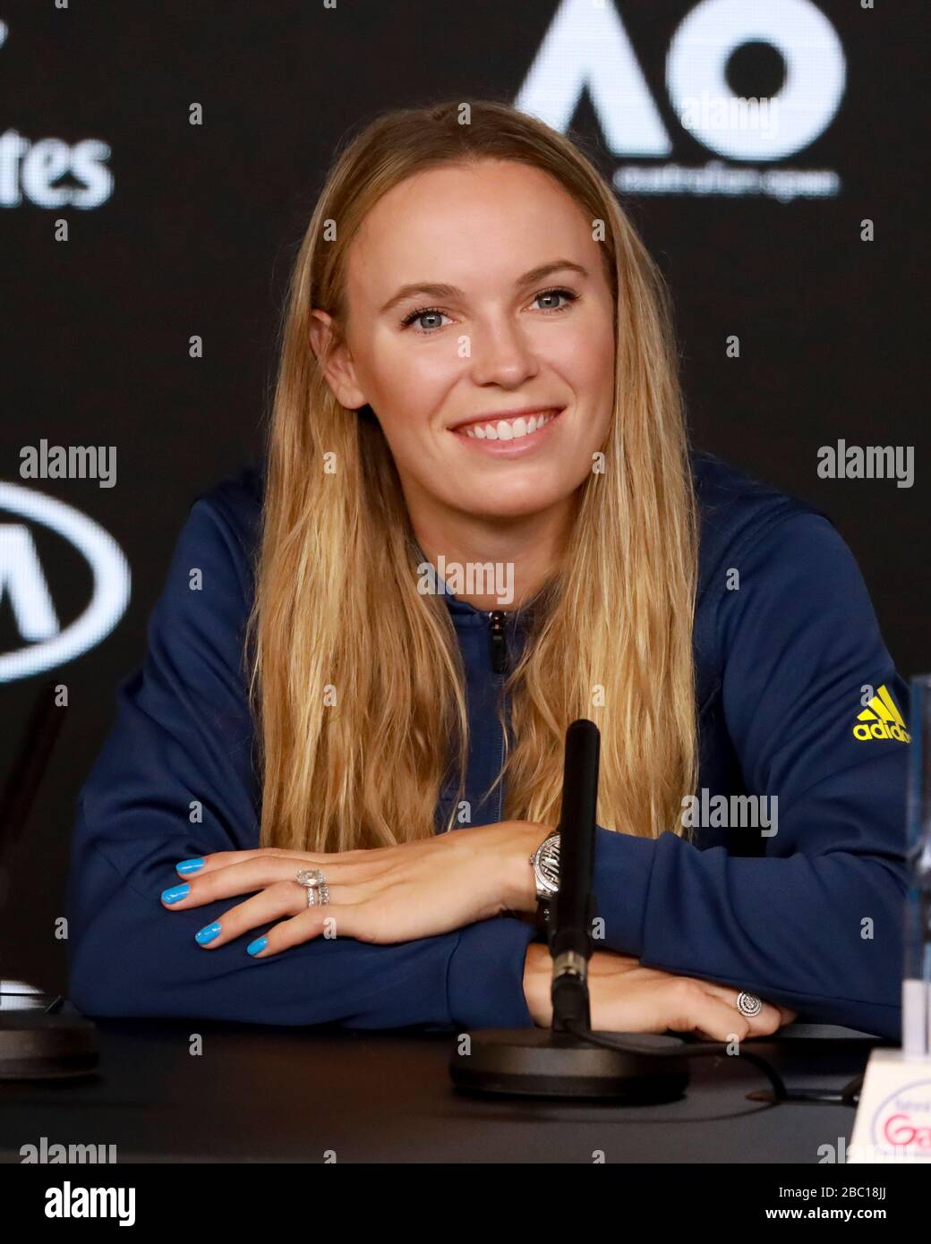 Il tennista danese Caroline Wozniacki alla conferenza stampa durante l'Australian Open 2020 Tennis Tournament, Melbourne Park, Melbourne, Victoria, Austri Foto Stock Il tennista danese Caroline Wozniacki alla conferenza stampa durante l'Australian Open 2020 Tennis Tournament, Melbourne Park, Melbourne, Victoria, Austri Foto Stock
