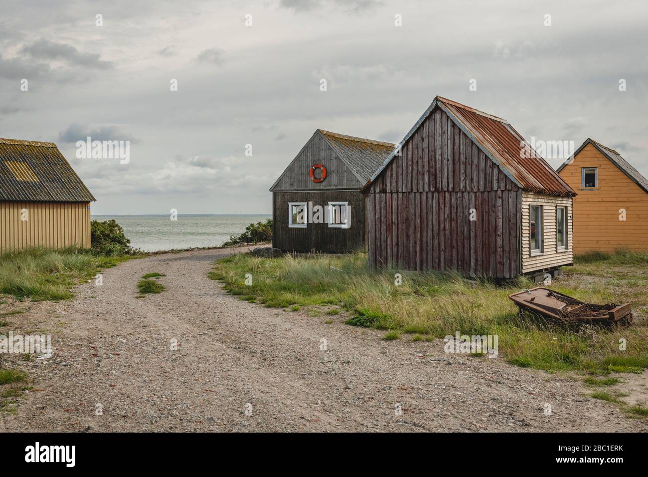 Danimarca, Hvide Sande, capanne del villaggio di pescatori costiero Foto Stock