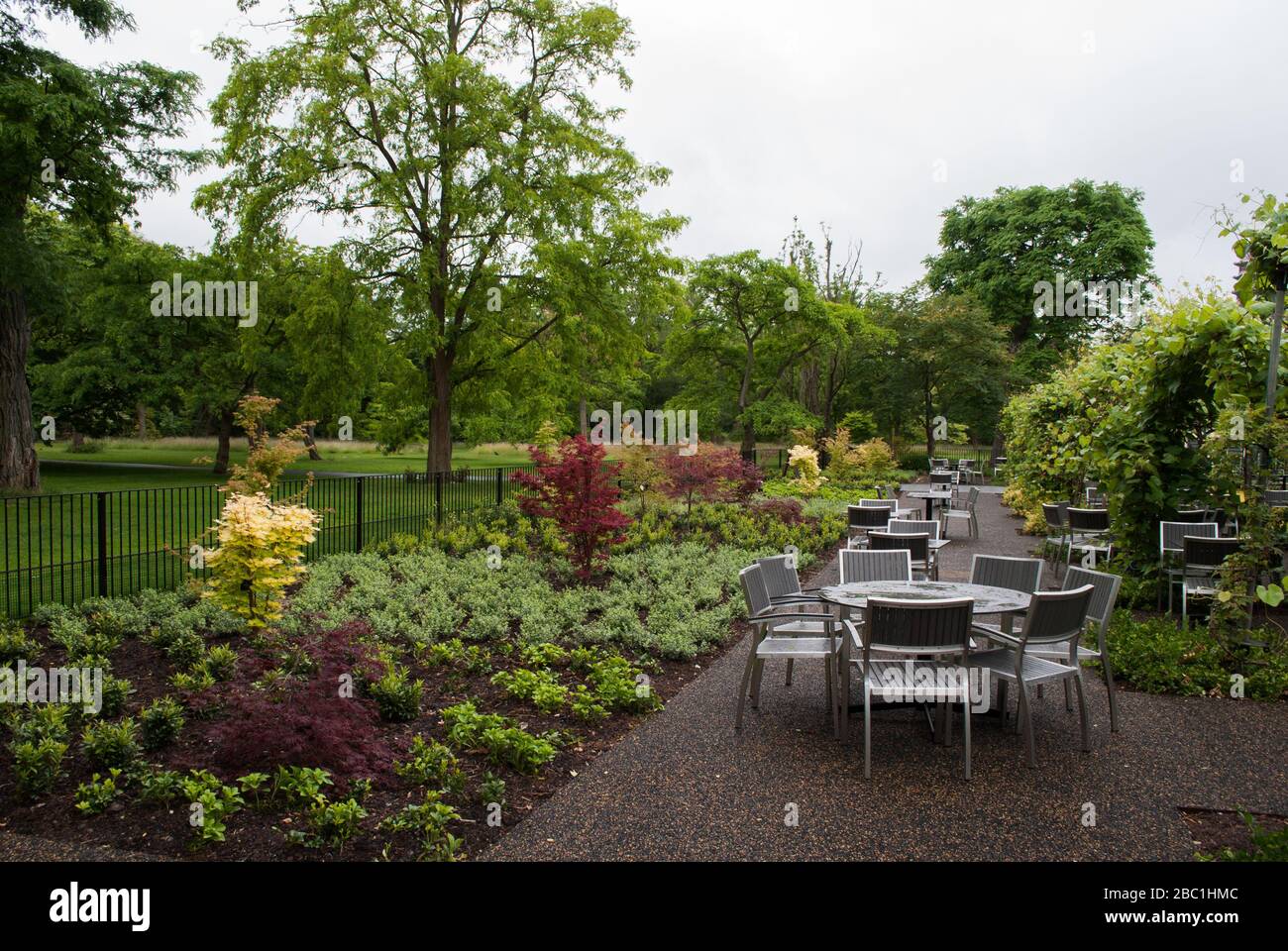 New Cafe Black Steel Glass Minimalism Structure Ryder Architecture Pavilion Bar & Restaurant, Kew Gardens, Richmond, London, TW9 3AE Foto Stock