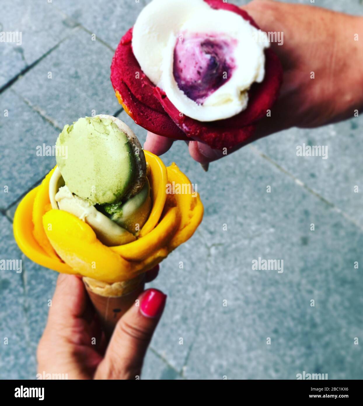 delizioso gelato artigianale con macaroon Foto Stock