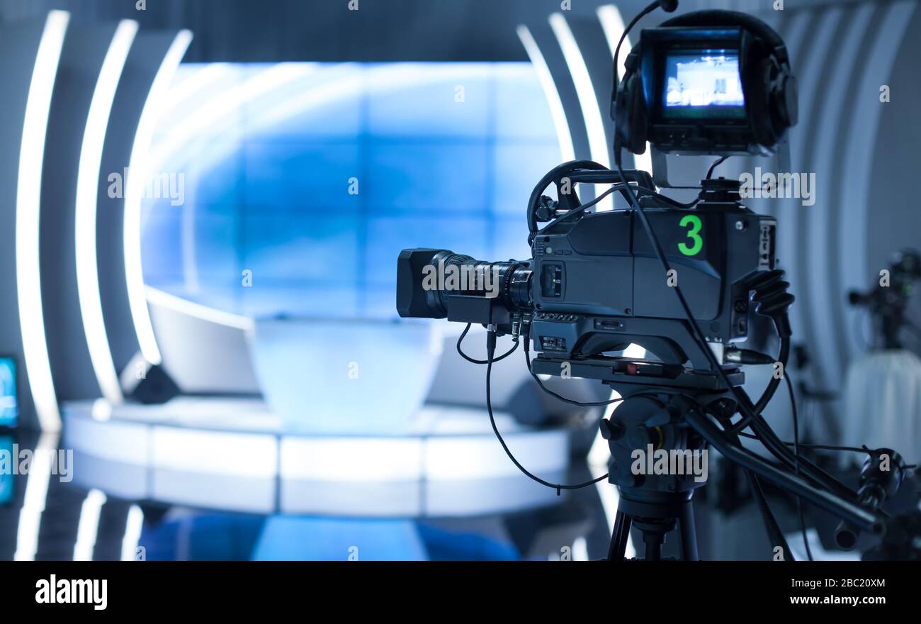 La telecamera video - mostra la registrazione in studio TV - Focus su telecamera Foto Stock