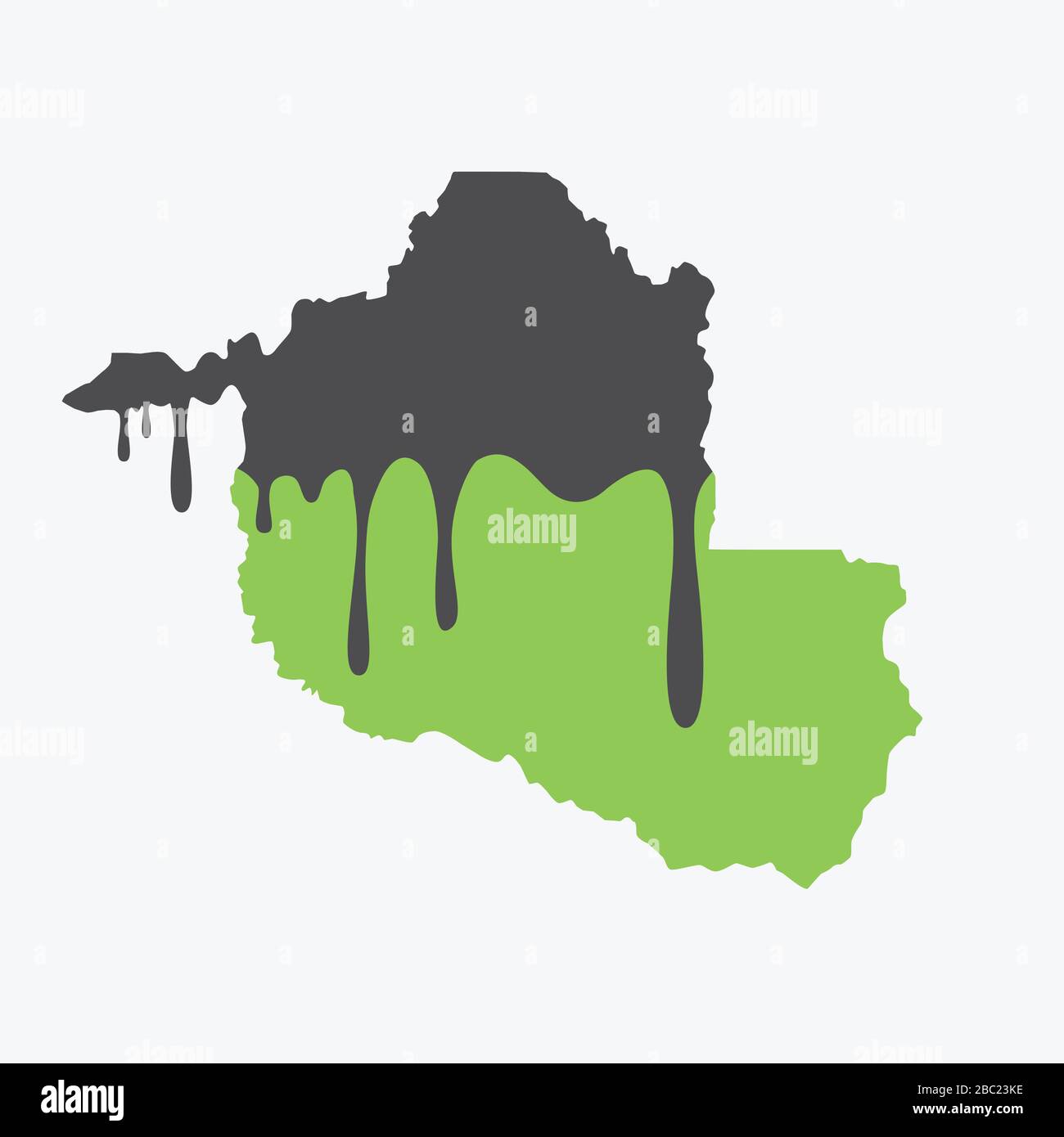 Mappa di Rondonia coperta di olio. Inquinamento da olio in stato brasiliano. Concettuale. Illustrazione Vettoriale