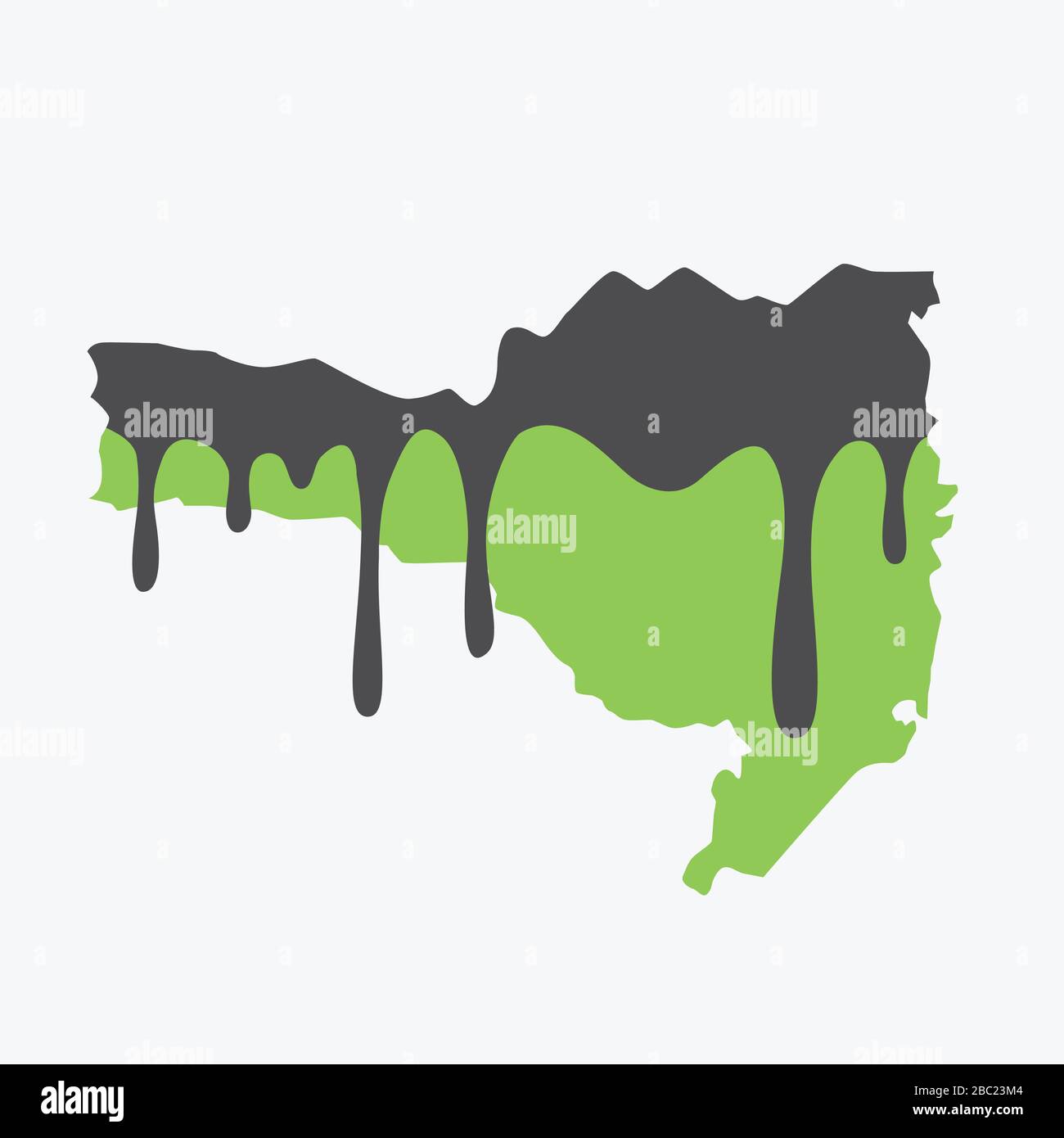 Mappa di Santa Catarina coperta di olio. Inquinamento da olio in stato brasiliano. Concettuale. Illustrazione Vettoriale