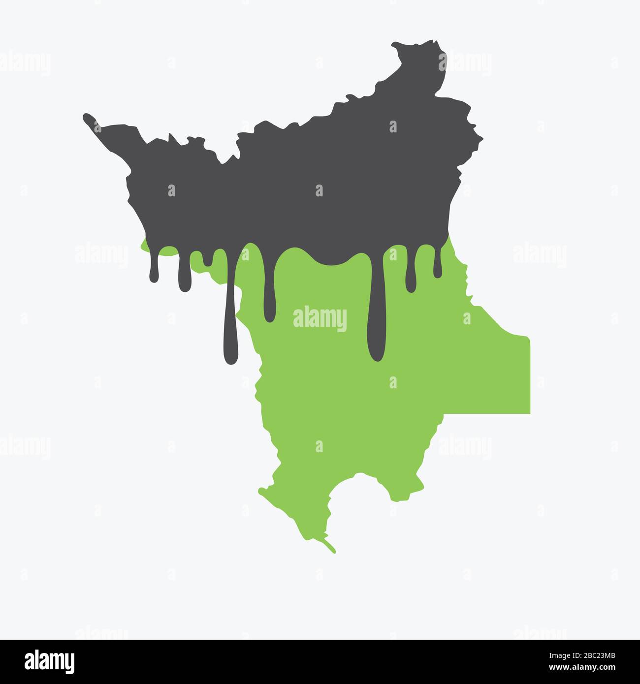 Mappa di Roraima coperta in olio. Inquinamento da olio in stato brasiliano. Concettuale. Illustrazione Vettoriale