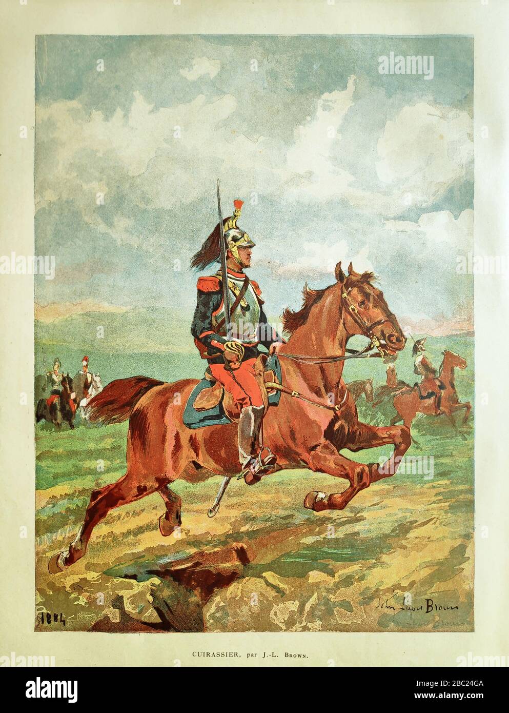 Illustrazione di un ufficiale francese di cavalleria leggera dal titolo 'Cuirassier' di J. L. Brown e inciso da Millot pubblicato nel 1884. Foto Stock