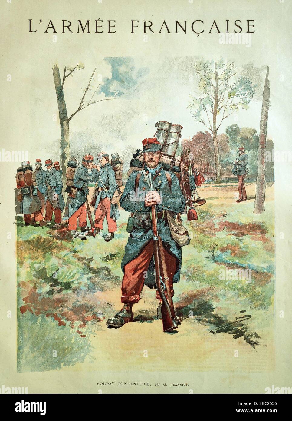 Illustrazione di un soldato francese a piedi di Pierre Georges Jeanniot pubblicato il 14 luglio 1884 nella rivista mensile 'Paris Illustrator'. Foto Stock