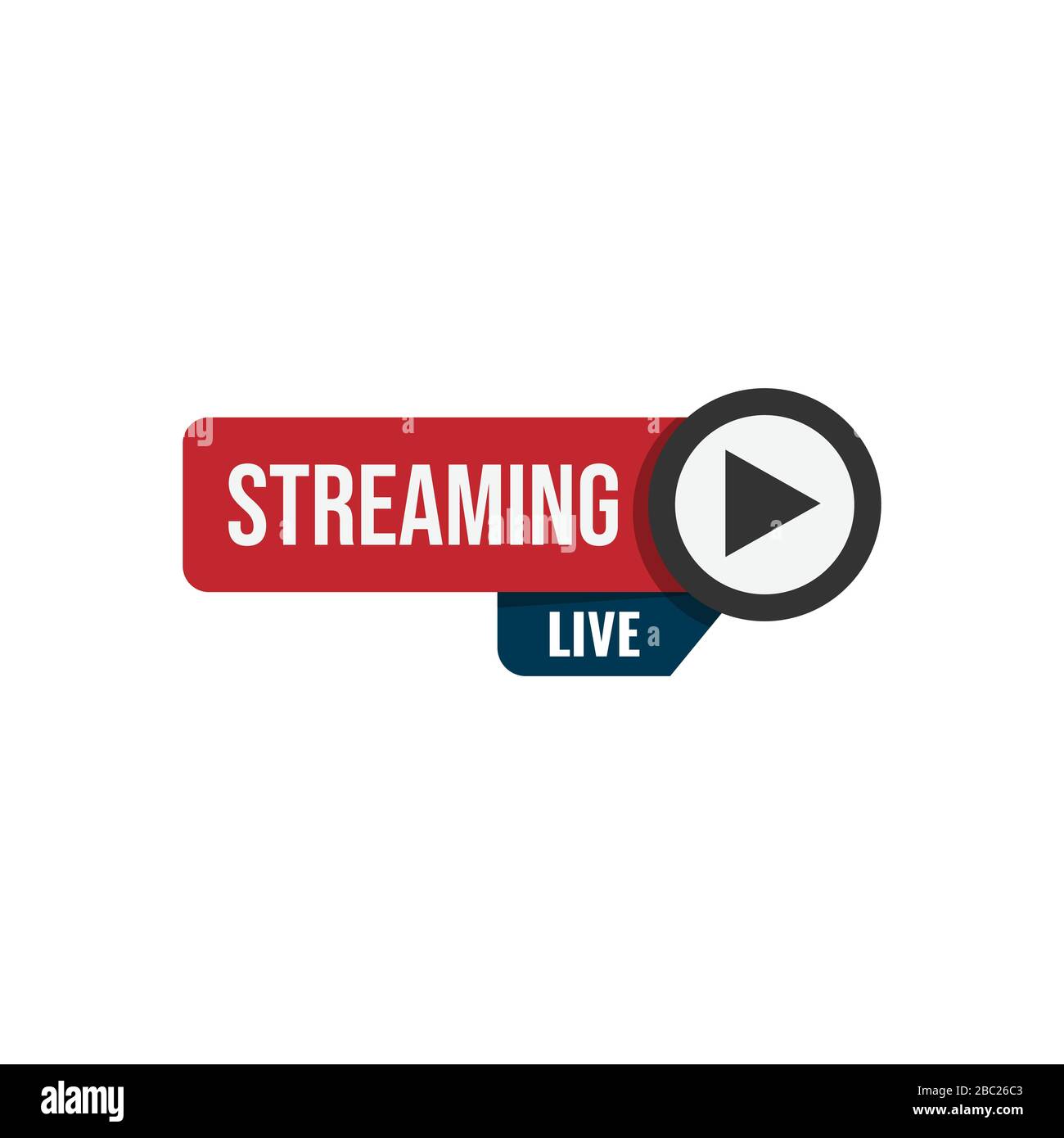 Illustrazione del progetto di modello vettoriale di etichetta di streaming in tempo reale. Etichetta Live stream su sfondo bianco Illustrazione Vettoriale