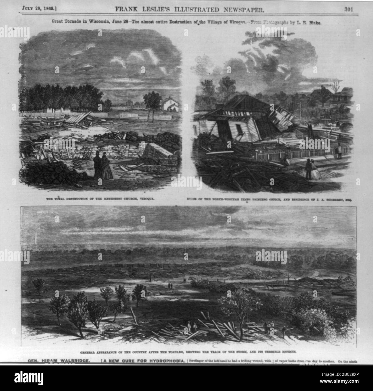Grande tornado nel Wisconsin, 28 giugno - la quasi intera distruzione del villaggio di Viroqua (3 illus.)- 1. Distruzione totale della Chiesa Metodista; 2. Rovine del periodo nord-occidentale Foto Stock