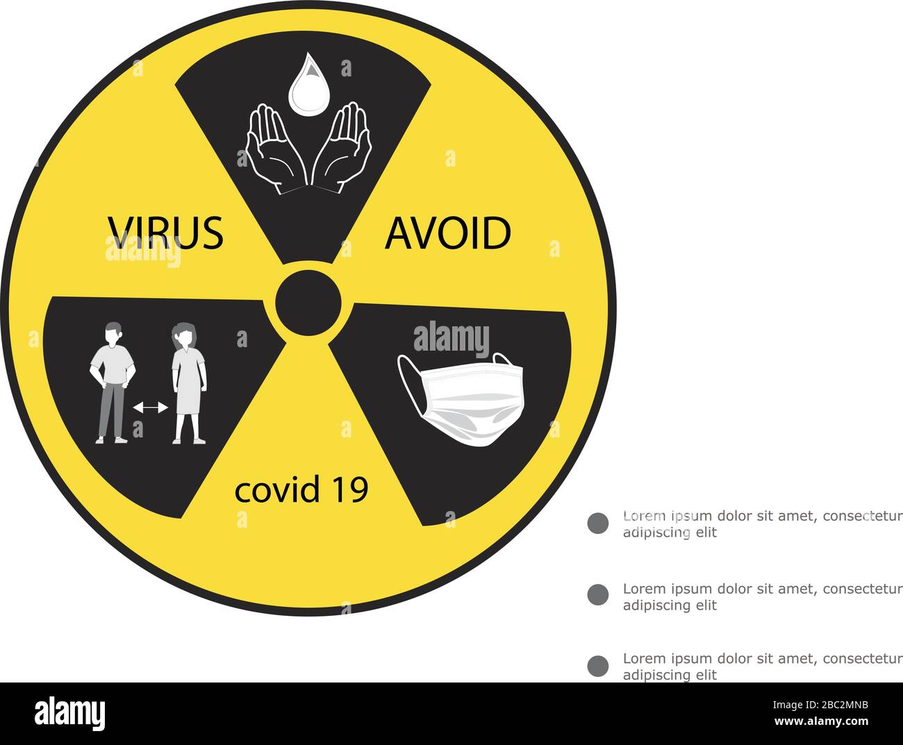 Icona di avvertenza e attenzione del coronavirus. Punto esclamativo, simbolo di pericolo per la salute, epidemia di COVID-19 o 2019-nCoV e simbolo pandemico. Temperatura semplice del logo piatto Illustrazione Vettoriale