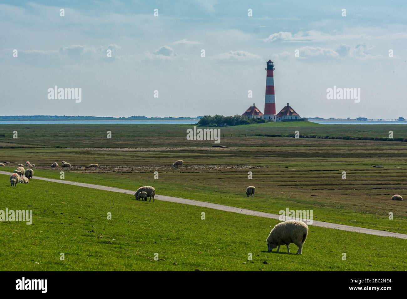 Il faro di Westerhever sul Mare del Nord Foto Stock