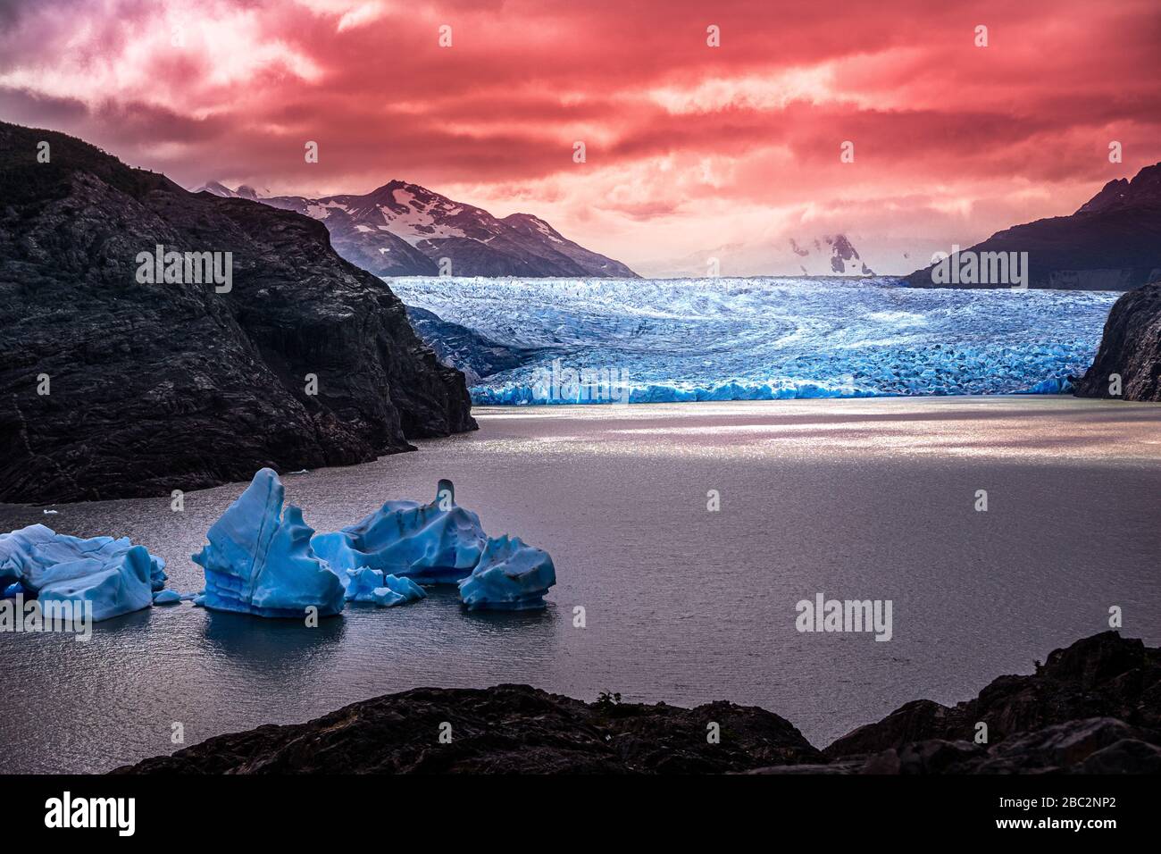 Grigio Ghiacciaio in Cile Torres del Paine Foto Stock