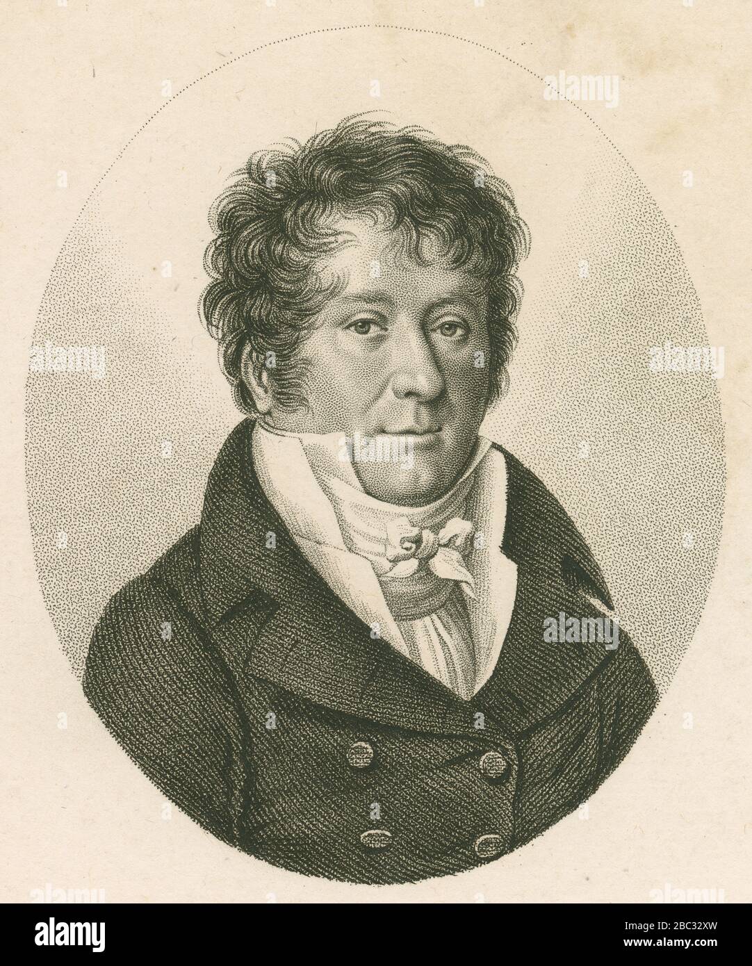 Incisione antica, Victor-Joseph Étienne de Jouy. Victor-Joseph Étienne, detto de Jouy (1764-1846), drammaturgo francese, che abbandonò una carriera militare per una letteraria di successo. FONTE: INCISIONE ORIGINALE Foto Stock