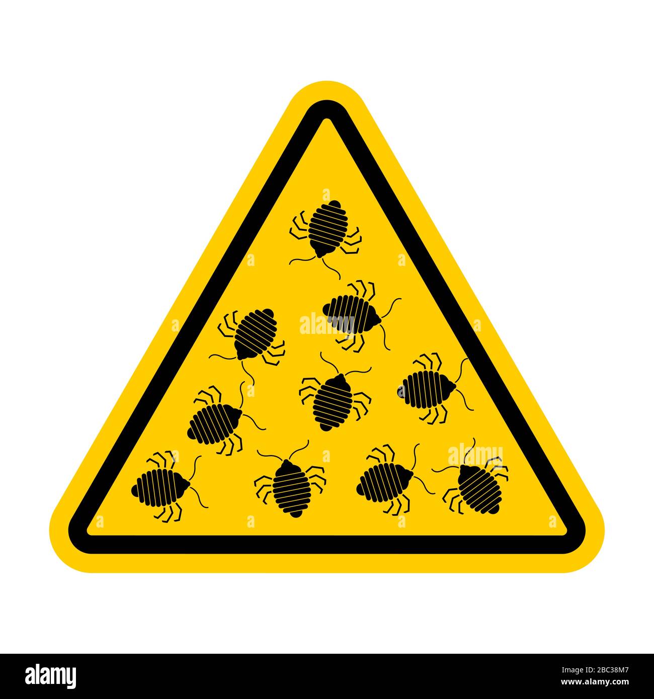 Attenzione bug letto. Attenzione bedbug. Cartello stradale con triangolo giallo Illustrazione Vettoriale