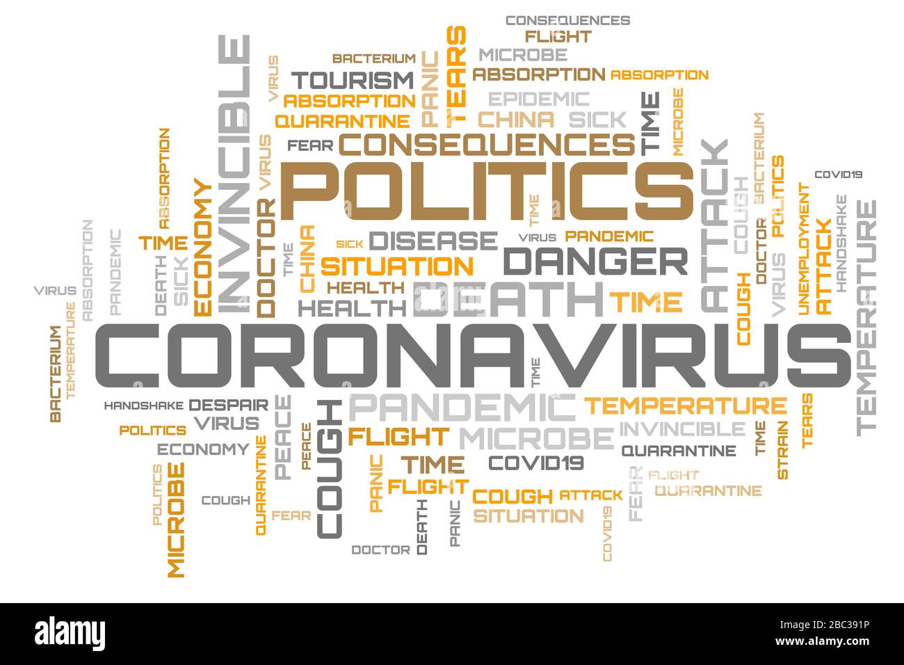 COVID-19 virus collage moderno parola su sfondo bianco Foto Stock