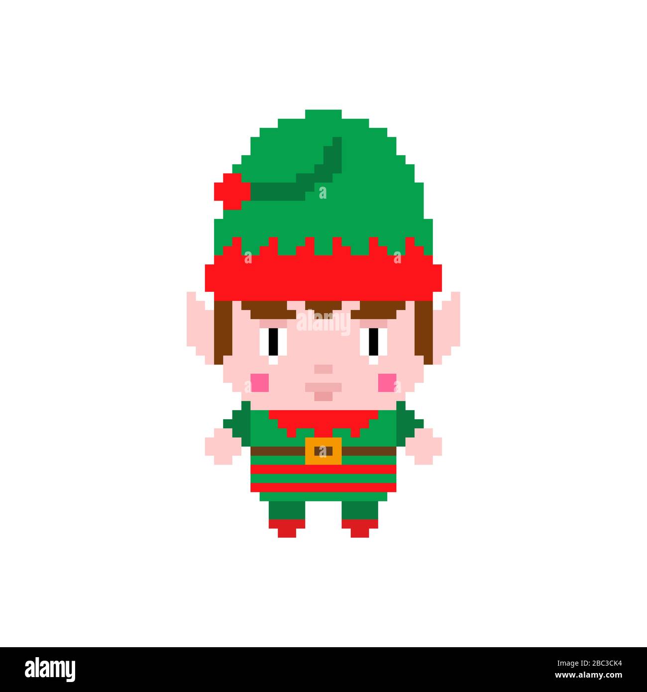 Santa Elf pixel art. Divertente Natale 8 bit. 8 bit di Natale. Pixelate nuovo anno Illustrazione Vettoriale