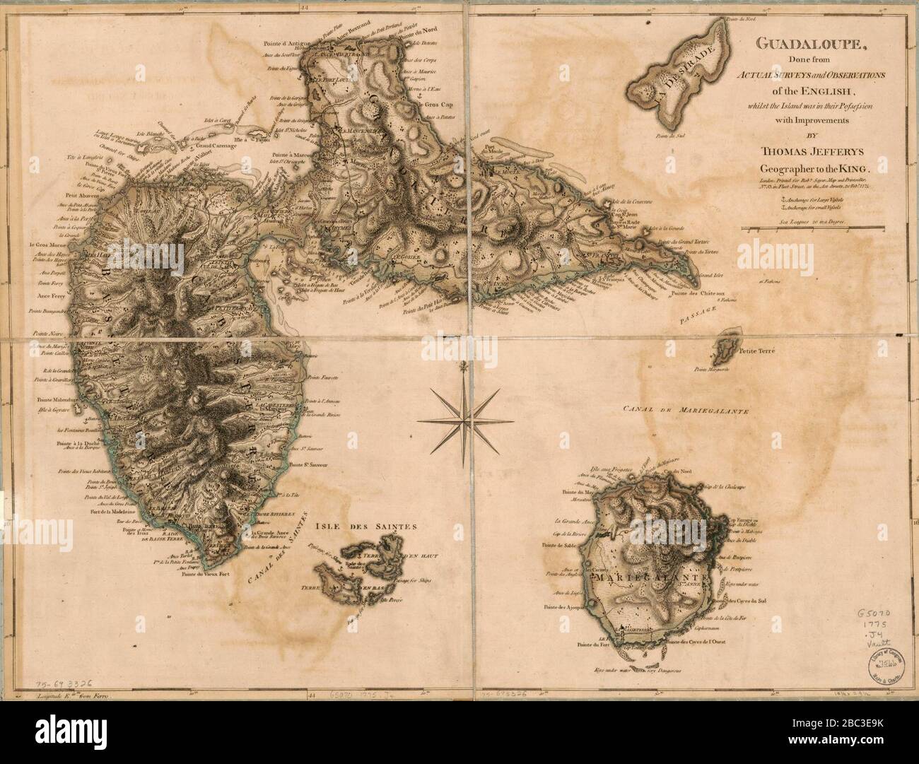 Guadalupe, fatta da indagini e osservazioni reali dell'inglese, mentre l'isola era in loro possesso, Foto Stock