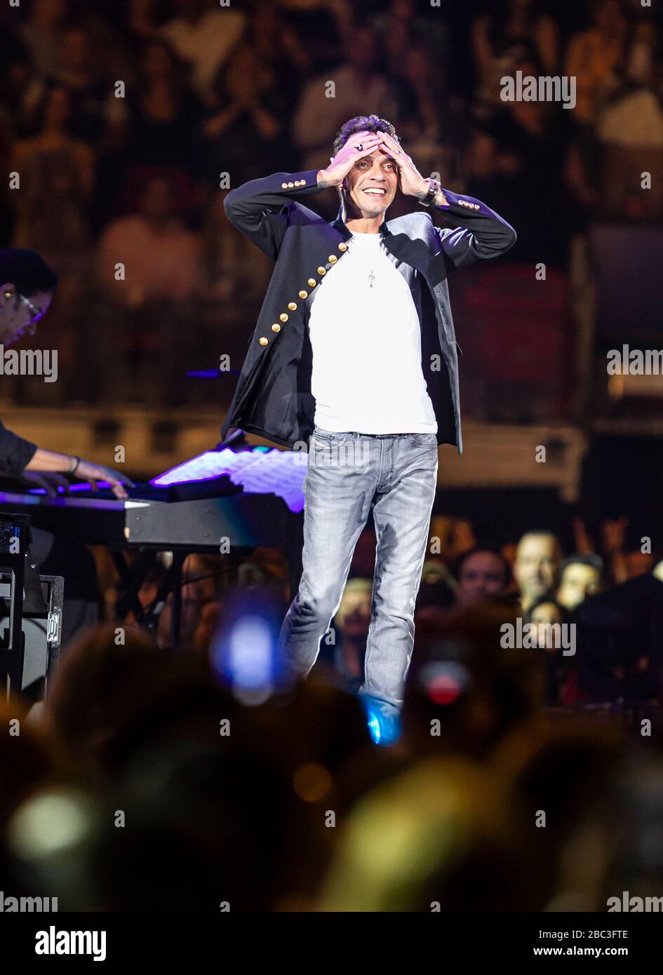 La sensazione di canto latino Marc Anthony si esibisce all'American Airlines Arena di Miami, Florida. Foto Stock